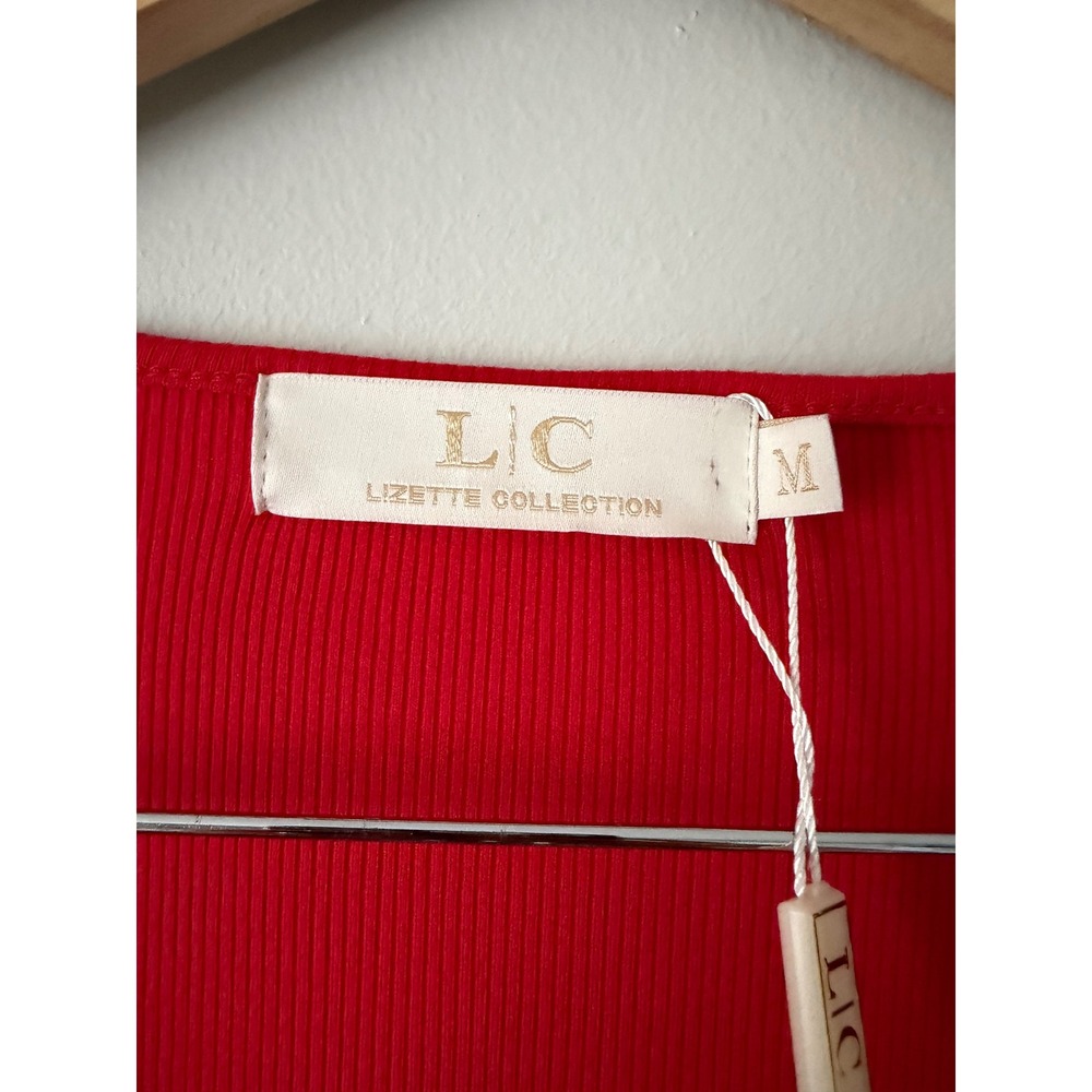 Lizette Collection Red Ribbed Butterfly Rhinestone Square Neck Crop Top M NEW - Picture 4 of 5